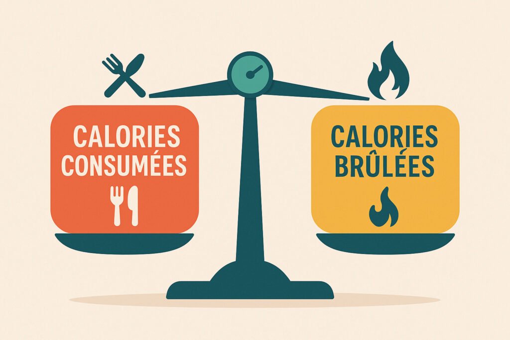 une-balance-illustrant-calories-consommees-et-calories-brulees-avec-un-leger-desequilibre-controle-1024x683 Perte de poids durable : 7 clés incontournables pour perdre sans frustration