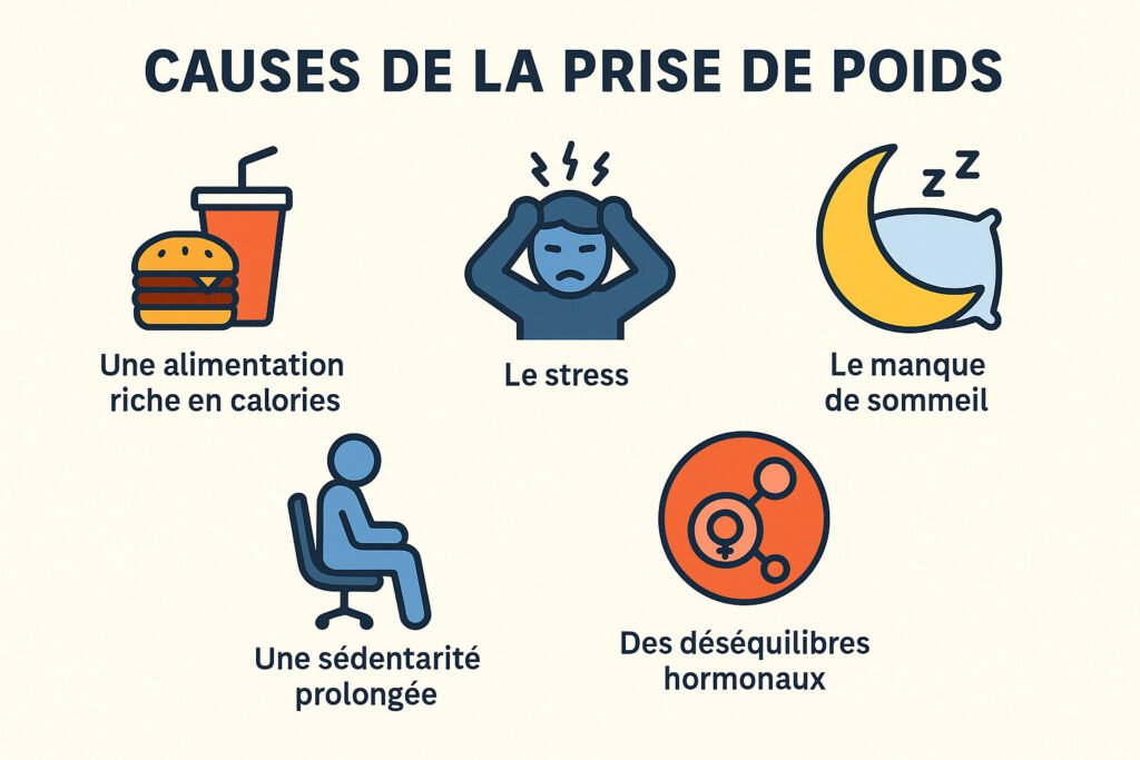 une-illustration-ou-un-schema-representant-les-grandes-causes-de-la-prise-de-poids-avec-icones-pour-lalimentation-le-stress-le-sommeil-lactivite-les-hormones-1024x683 Perte de poids durable : 7 clés incontournables pour perdre sans frustration