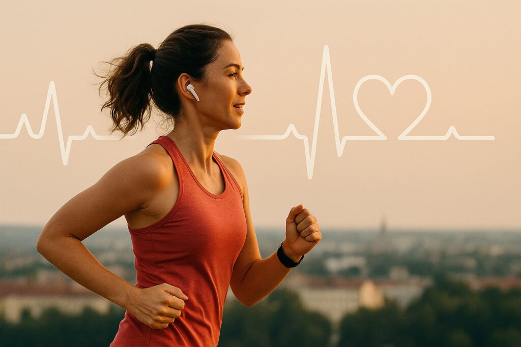 une-personne-courant-ou-sur-un-velo-avec-un-rythme-cardiaque-affiche-en-arriere-plan-1024x683 8 Entraînements et Exercices Puissants pour Optimiser Votre Fitness