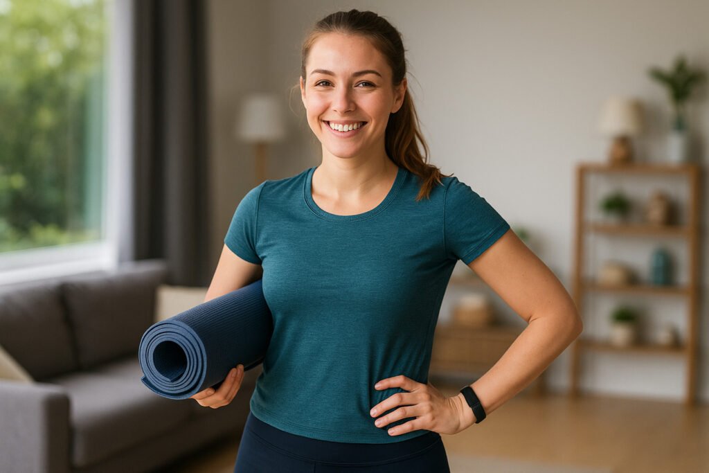 une-personne-debutante-en-tenue-de-sport-souriante-prete-a-sentrainer-chez-elle-ou-dans-un-parc.-1-1024x683 8 Entraînements et Exercices Puissants pour Optimiser Votre Fitness