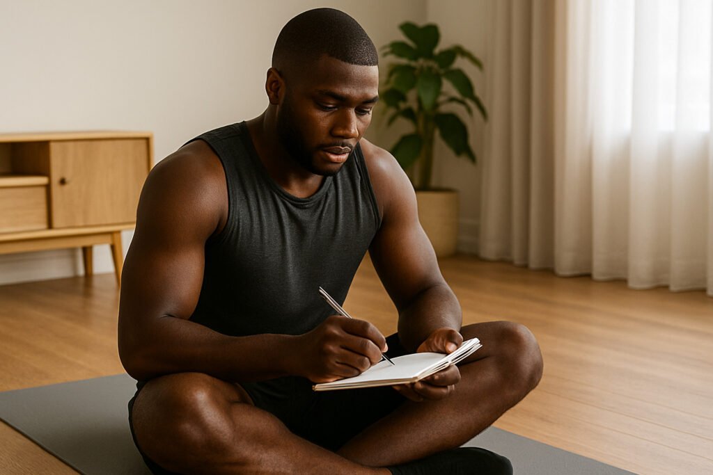 une-personne-notant-sa-progression-dans-un-carnet-ou-application-mobile-dentrainement-1024x683 8 Entraînements et Exercices Puissants pour Optimiser Votre Fitness