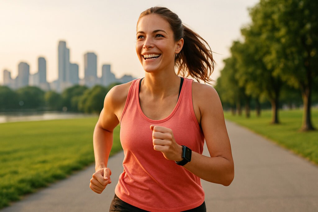 une-personne-souriante-faisant-du-sport-en-exterieur-avec-une-ville-ou-un-parc-en-arriere-plan-1024x683 8 Entraînements et Exercices Puissants pour Optimiser Votre Fitness